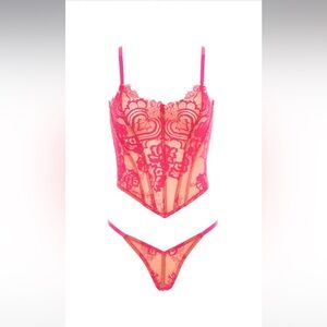 Oh la la Cheri Hot Pink Lace Corset Set 💖 Sheer Floral Bustier & Thong
